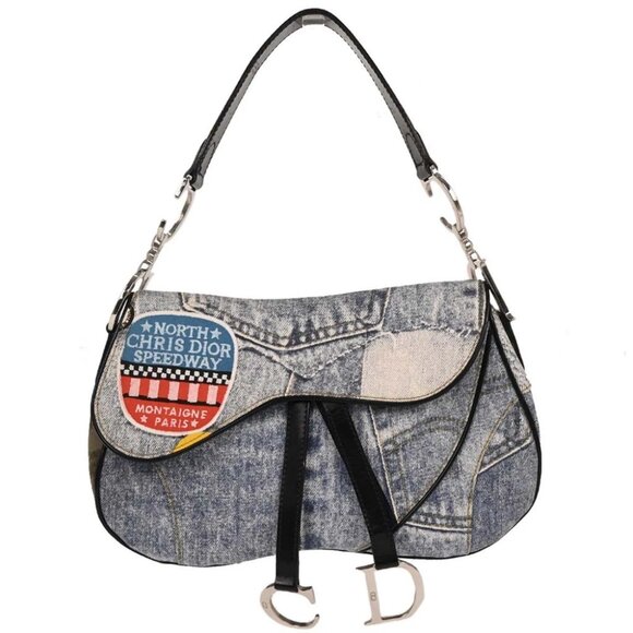 Christian Dior Light Blue Canvas Double Saddle Handbag - Picture 1 of 10